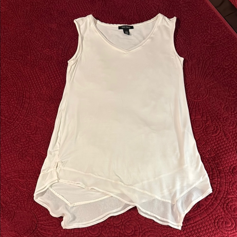 White House Black Market Asymmetrical Sleeveless Long Ecru Tank Top